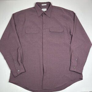 Alfani Mens Long Sleeve Hidden Button Down Shirt Purple Double Pockets Sz L